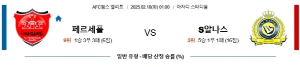02월18일 페르세폴 알나스르 AFC챔스 분석 이미지