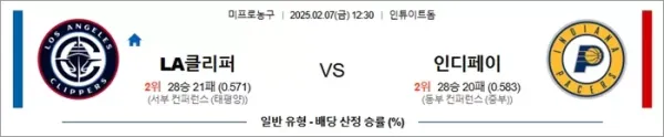 02월07일 LA클리퍼스 인디애나 NBA 분석 이미지