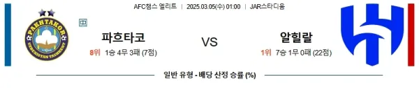 03월05일 파흐타코르 알힐랄 AFC챔피언스리그 분석 이미지