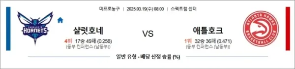 03월19일 샬럿호네츠 vs 애틀랜타 호크스 nba 분석 이미지