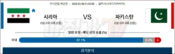 03월26일 시리아 vs 파키스탄 아시안컵 예선 이미지