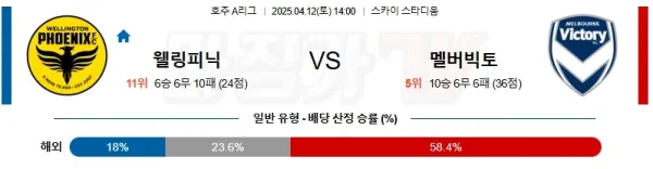 04월 12일 호주 A리그 웰링턴 피닉스 FC 멜버른 빅토리 FC 해외축구분석 이미지