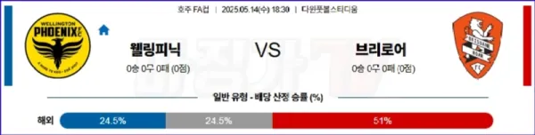 05월 14일 호주 FFA 웰링턴 피닉스 FC 브리즈번 로어 FC 해외축구분석 이미지