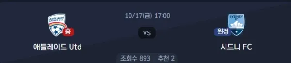 2025년 10월 16일 A리그 빅매치 분석: 애들레이드 유나이티드 FC 대 시드니 FC, 홈 이점과 체력 싸움이 승부를 가른다! 이미지