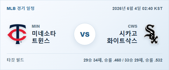 2026년 6월 4일 미네소타 트윈스 vs 시카고 화이트삭스 경기 분석 일정 이미지