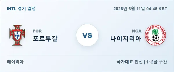 2026년 6월 11일 포르투갈 vs 나이지리아 INTL 경기분석 일정 이미지