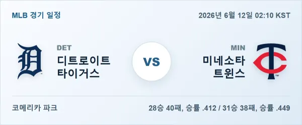 2026년 6월 12일 디트로이트 vs 미네소타 MLB 경기분석 일정 이미지