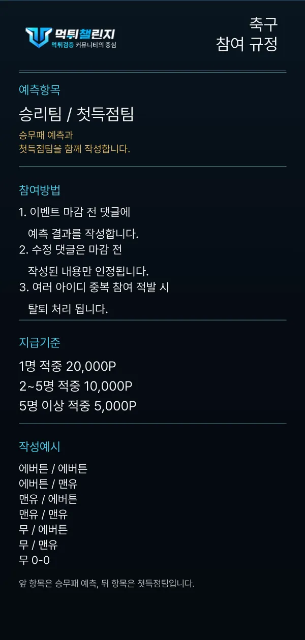 축구 데일리 승무패 이벤트 참여 규정
