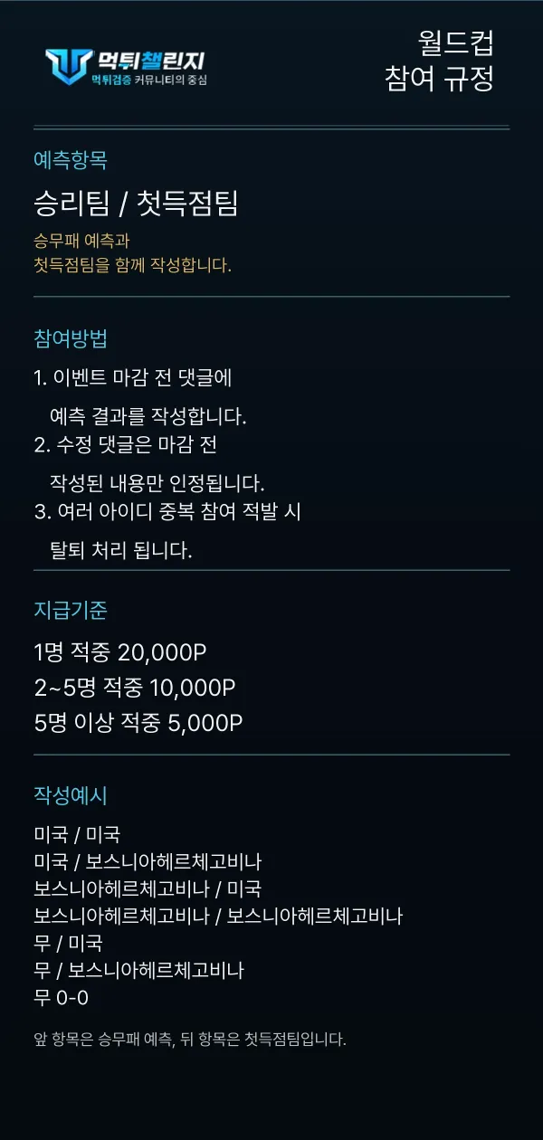 월드컵 데일리 승무패 이벤트 참여 규정