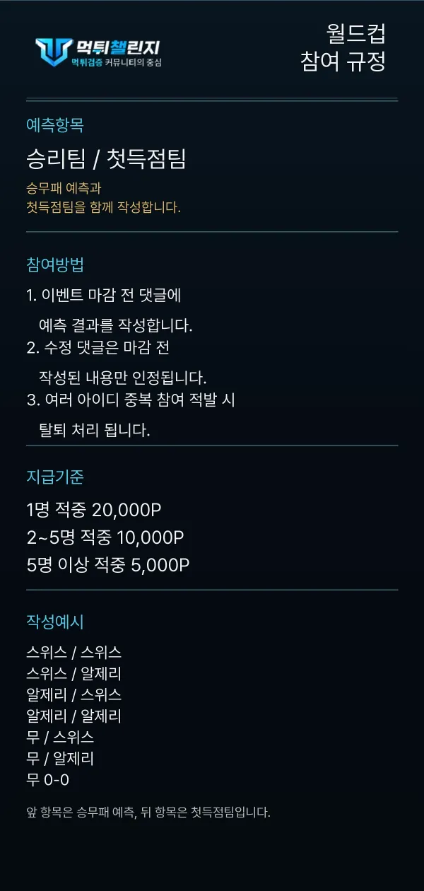 월드컵 데일리 승무패 이벤트 참여 규정