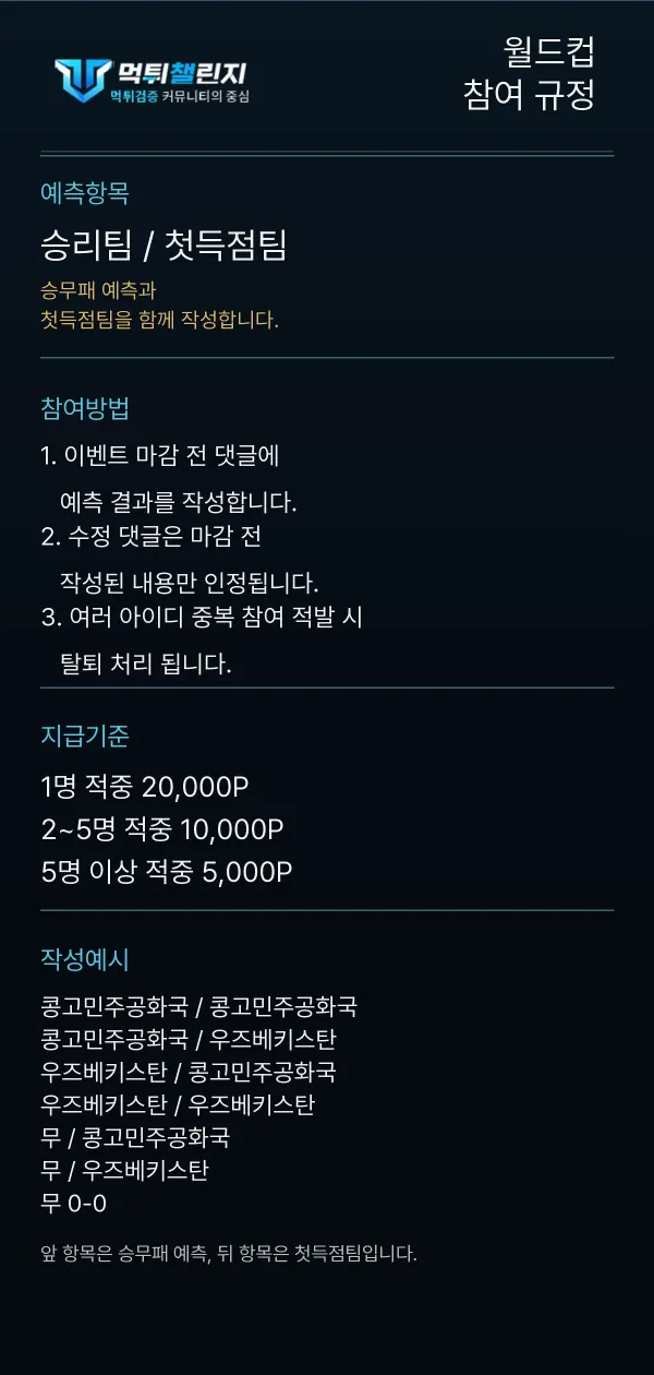 월드컵 데일리 승무패 이벤트 참여 규정