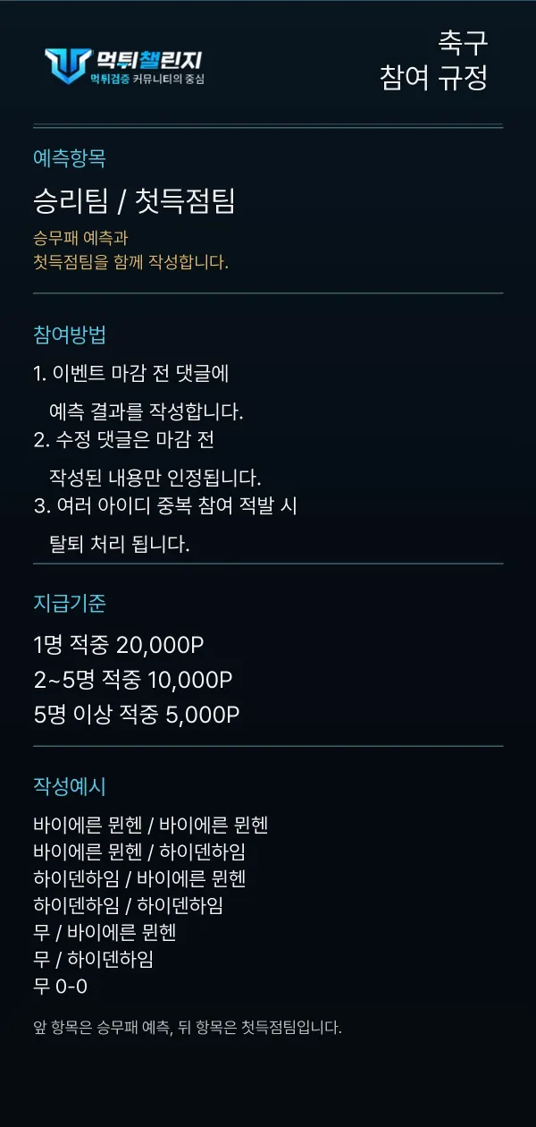 축구 데일리 승무패 이벤트 참여 규정