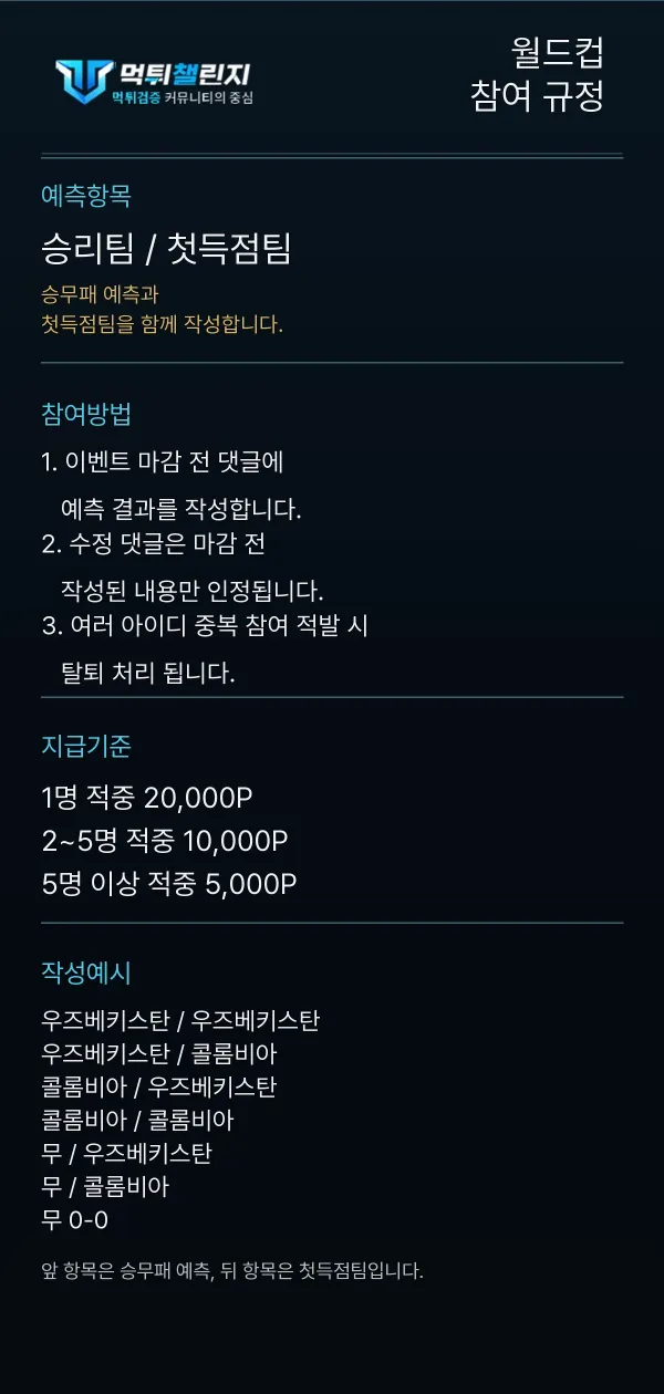 월드컵 데일리 승무패 이벤트 참여 규정