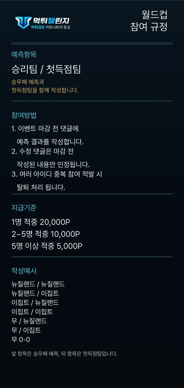 월드컵 데일리 승무패 이벤트 참여 규정