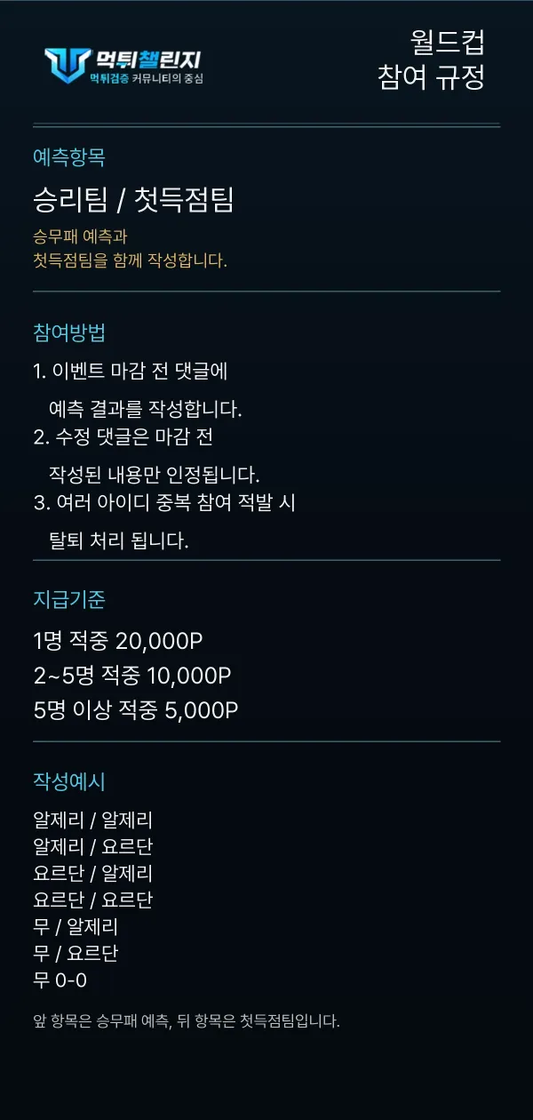 월드컵 데일리 승무패 이벤트 참여 규정