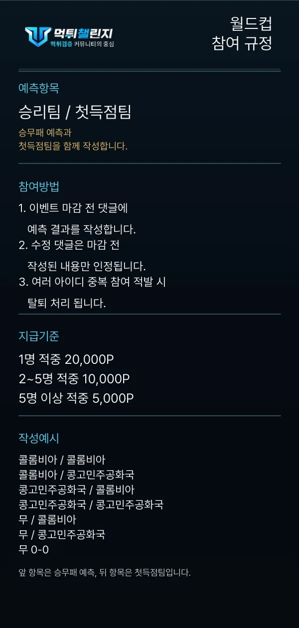 월드컵 데일리 승무패 이벤트 참여 규정