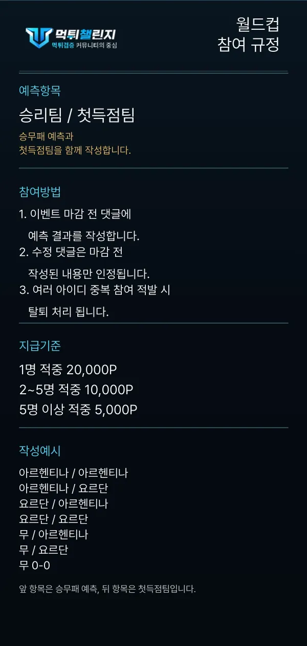 월드컵 데일리 승무패 이벤트 참여 규정
