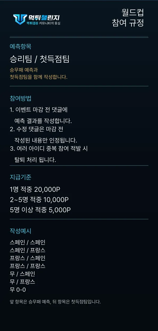 월드컵 데일리 승무패 이벤트 참여 규정