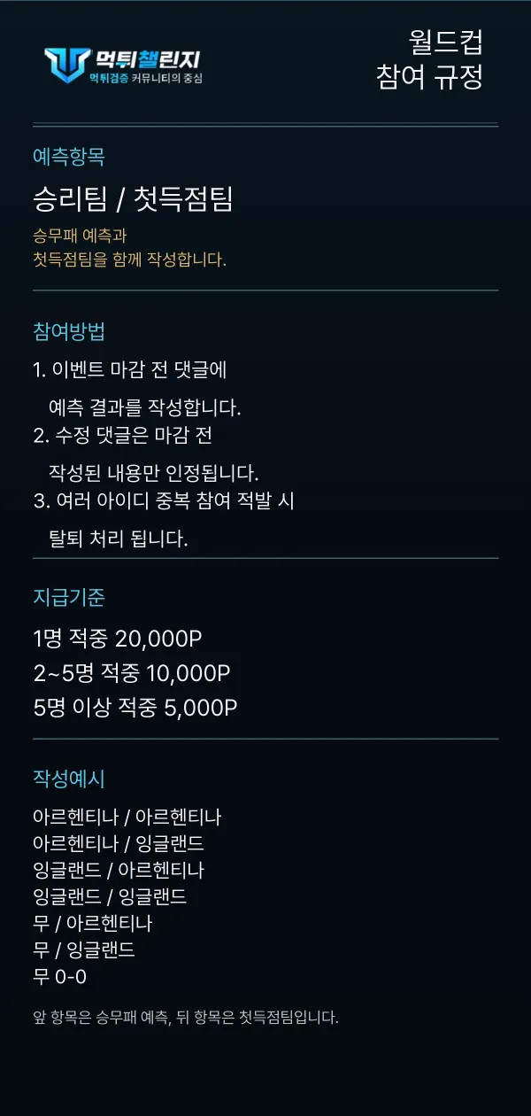 월드컵 데일리 승무패 이벤트 참여 규정