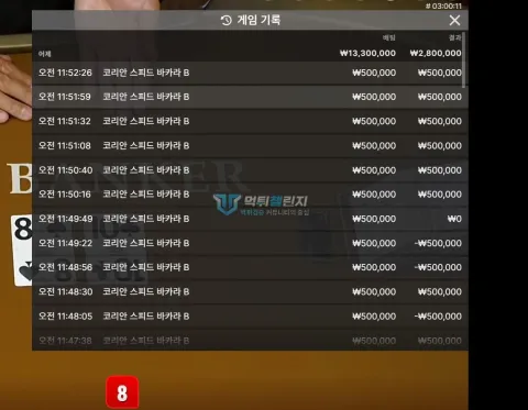빅딜카지노 회원이 공개한 바카라 이용 내역