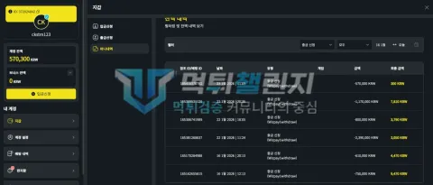 벳위즈 계정에 남은 여러 출금 신청 기록