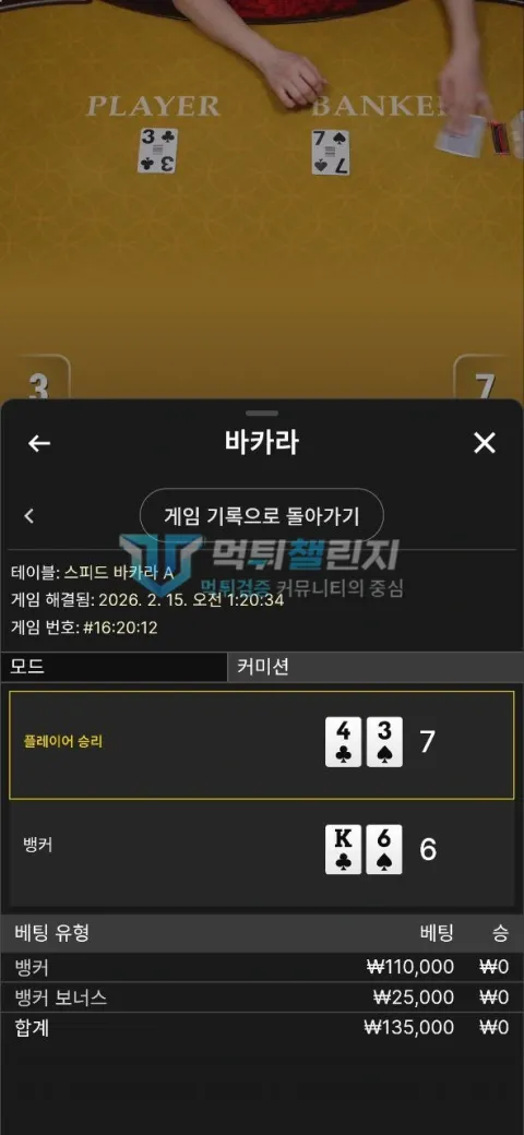 뉴스카지노 뉴스카지노 바카라 13만5000원 배팅 패배 기록