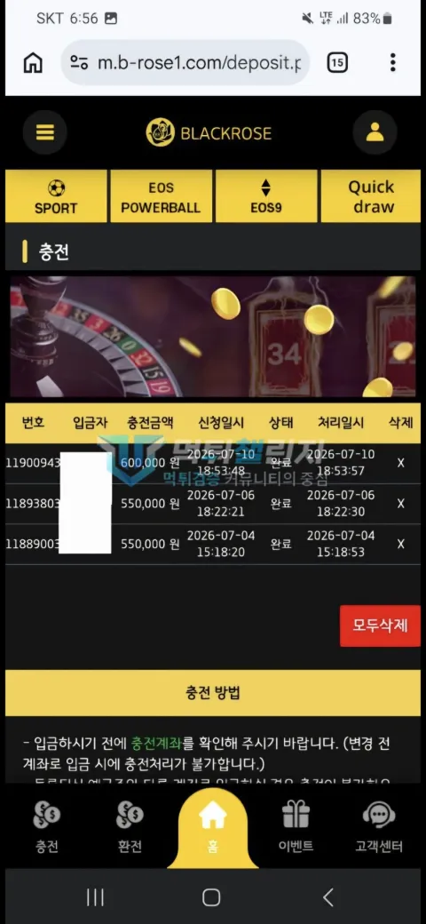 블랙로즈 블랙로즈 피해 신고에 첨부된 배팅·환전·상담 자료 2