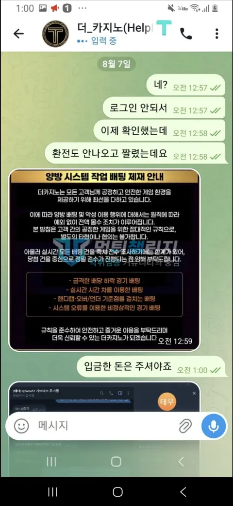 더카지노 더카지노 피해 신고에 첨부된 배팅·환전·상담 자료 1