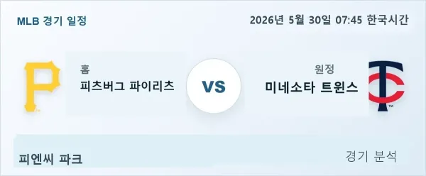 2026년 5월 30일 피츠버그 vs 미네소타 경기 분석 이미지