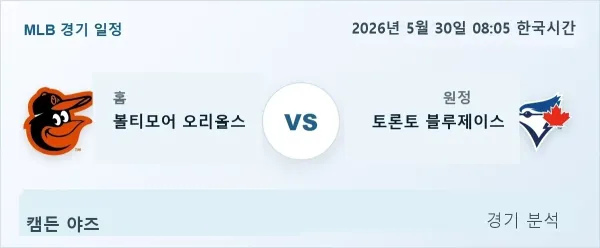 2026년 5월 30일 볼티모어 vs 토론토 경기 분석 이미지