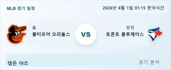 2026년 6월 1일 볼티모어 vs 토론토 경기 분석 이미지