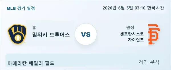 2026년 6월 5일 밀워키 vs 샌프란시스코 경기 분석 이미지