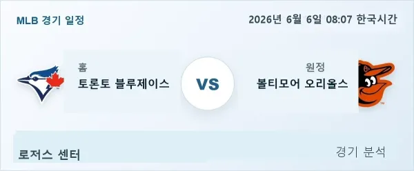 2026년 6월 6일 토론토 vs 볼티모어 경기 분석 이미지