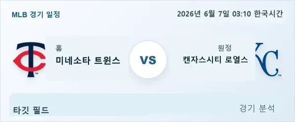2026년 6월 7일 미네소타 vs 캔자스시티 경기 분석 이미지