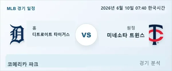 2026년 6월 10일 디트로이트 vs 미네소타 경기 분석 이미지