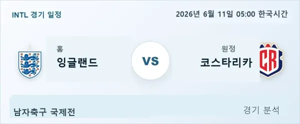 2026년 6월 11일 잉글랜드 vs 코스타리카 경기 분석 이미지