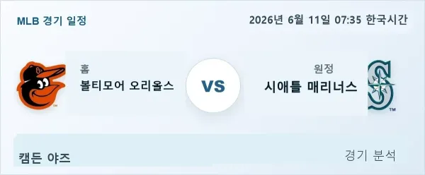 2026년 6월 11일 볼티모어 vs 시애틀 경기 분석 이미지