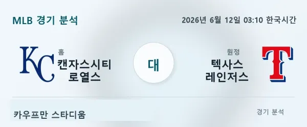 2026년 6월 12일 텍사스 vs 캔자스시티 경기 분석 이미지