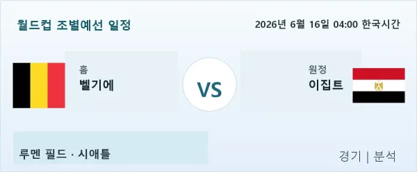 2026년 6월 16일 벨기에 vs 이집트 경기 분석 이미지