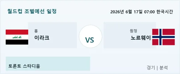 2026년 6월 17일 이라크 vs 노르웨이 경기 분석 이미지