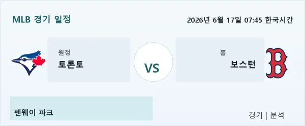 2026년 6월 17일 토론토 vs 보스턴 경기 분석 이미지