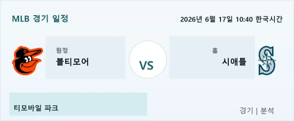 2026년 6월 17일 볼티모어 vs 시애틀 경기 분석 이미지