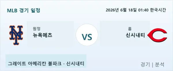 2026년 6월 18일 뉴욕메츠 vs 신시내티 경기 분석 이미지