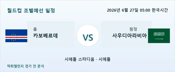 2026년 6월 27일 카보베르데 대 사우디아라비아 경기 분석 이미지