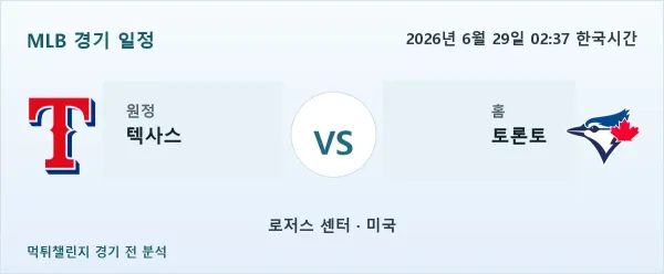 2026년 6월 29일 텍사스 대 토론토 경기 분석 이미지