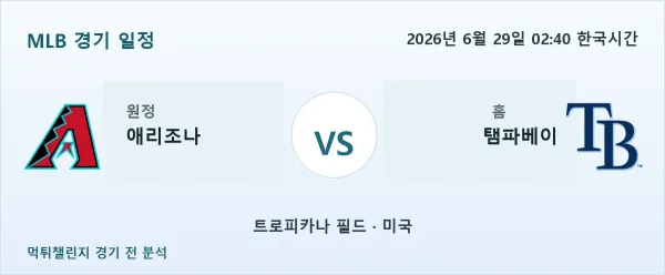 2026년 6월 29일 애리조나 대 탬파베이 경기 분석 이미지