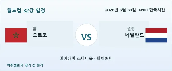 2026년 6월 30일 모로코 vs 네덜란드 월드컵 32강 분석 이미지