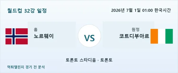 2026년 7월 1일 노르웨이 vs 코트디부아르 월드컵 32강 분석 이미지
