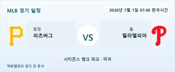 2026년 7월 1일 피츠버그 대 필라델피아 경기 분석 이미지