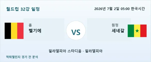 2026년 7월 2일 벨기에 vs 세네갈 월드컵 32강 분석 이미지